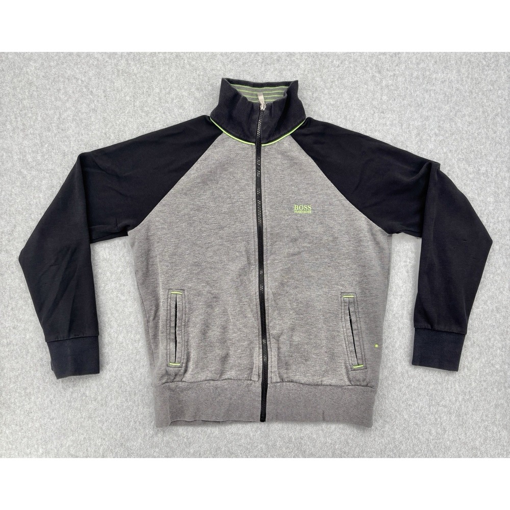 Hugo Boss Green Track Jacket Men's Small Gray Black Full Zip Cotton